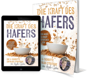 eBook-Cover „Die Kraft des Hafers“ von Angela Suckau mit Haferflocken, Hafermilch und 5-Schritte-Erfolgsstrategie
