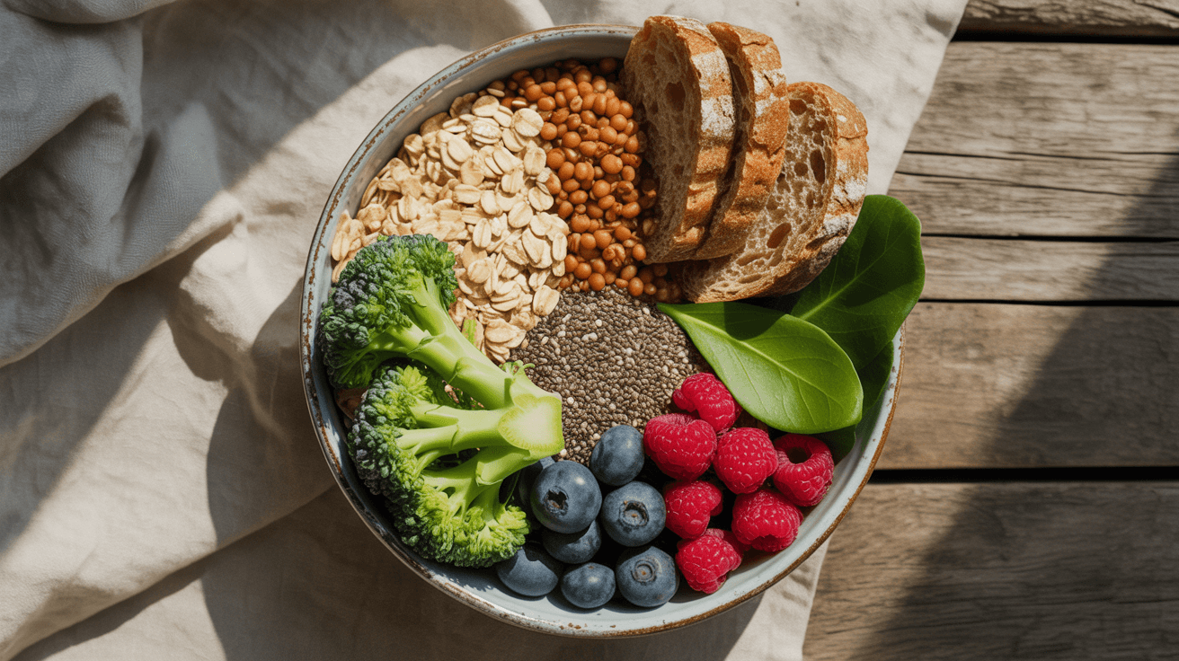 Glückliche Person genießt eine ballaststoffreiche Mahlzeit Glückliche Person genießt eine ballaststoffreiche Mahlzeit im Rahmen des Fibermaxxing-Trends