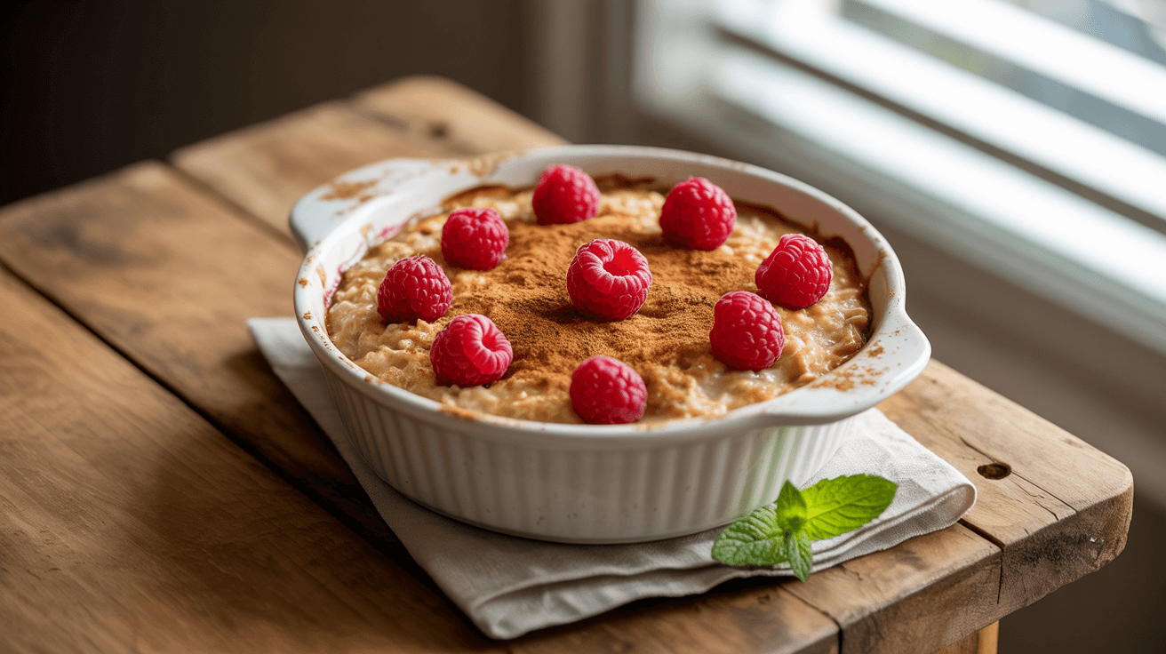Saftige Baked Oats mit Himbeeren