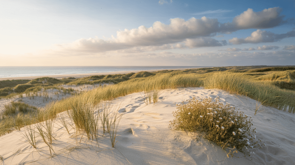 Fastenwoche auf Sylt in den Dünen mit Blick aufs Meer bei Sonnenuntergang