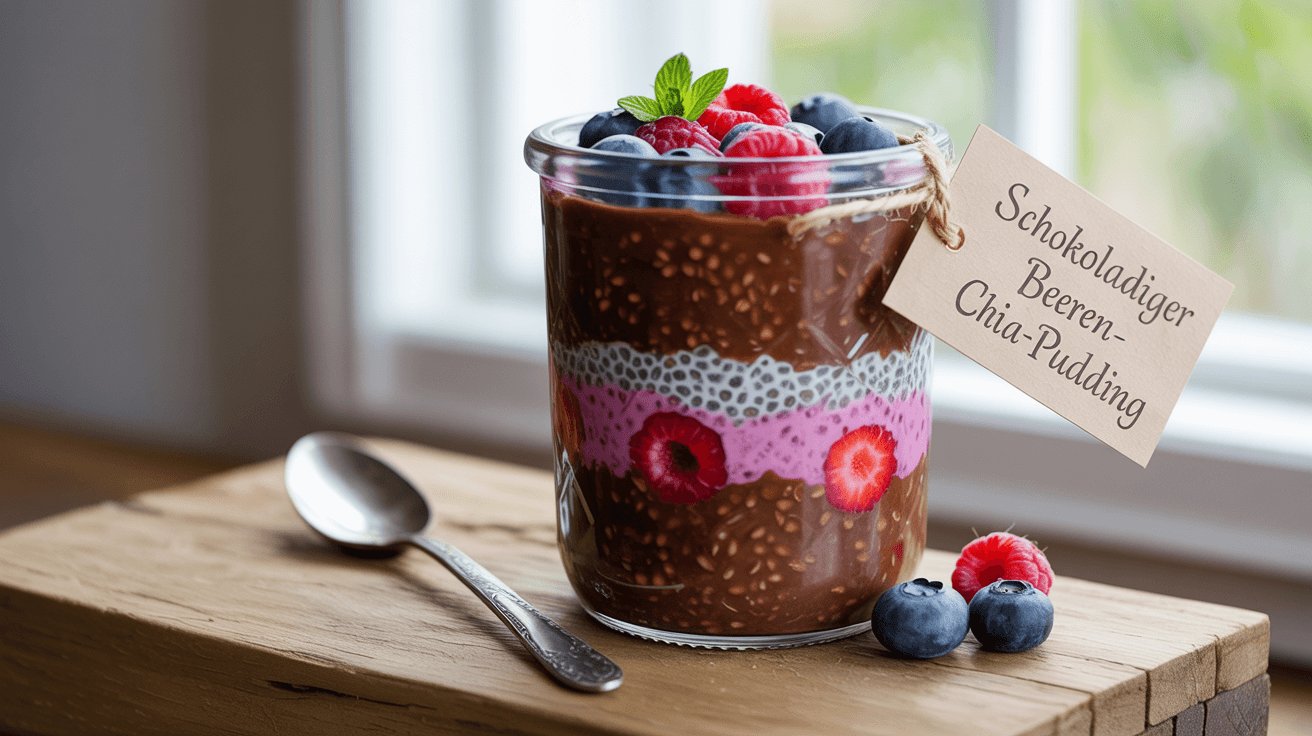 Schoko-Beeren-Chia-Pudding mit Haferflocken
