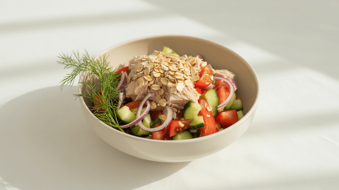 Thunfischsalat mit frischem Gemüse & knusprigen Haferflocken