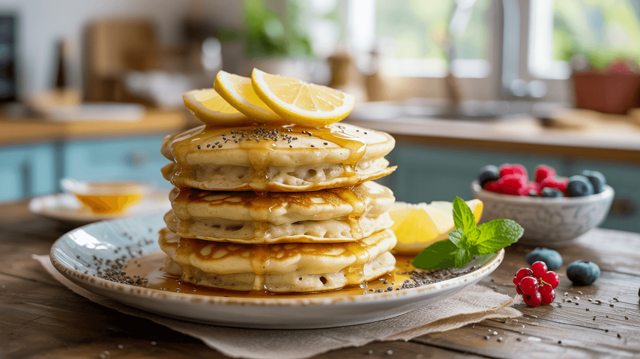 Zitronen-Haferflocken-Pancakes mit Chiasamen